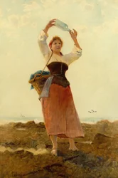 Ragazza con bottiglia postale (acquerello)