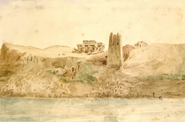 Kum Ombo" Acquerello di Hector Horeau (1801-1872), architetto francese. Veduta delle rovine dei templi gemelli dell