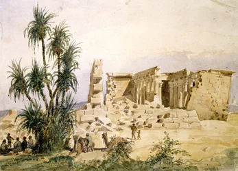 Tempio di Marharraka, Assuan, Nubia, Egitto. Acquerello di Hector Horeau (1801-1872) architetto francese.