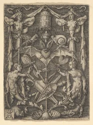 Progetto per un candelabro grottesco con un pipistrello al centro, 1550