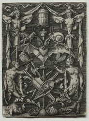Disegno ornamentale con un pipistrello al centro, 1550