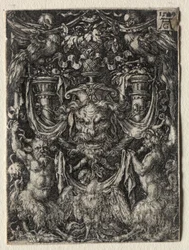 Disegno ornamentale con una maschera e un