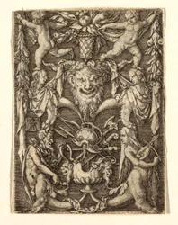 Ornamento con maschera e figure grottesche