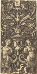 Ornamento con vaso e due figure femminili