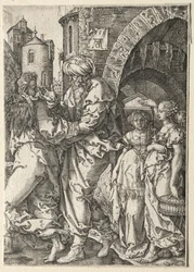La storia di Lot: Lot e la sua famiglia fuggono da Sodoma, 1555