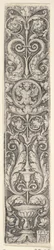 Pannello verticale con un candelabro contenente un medaglione con un centauro e una coppia di delfini, 1529