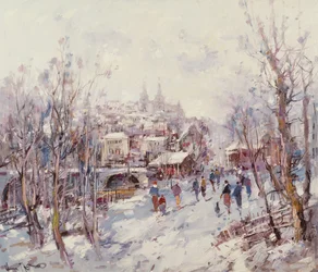 Scena Invernale in una Città Cattedrale Francese