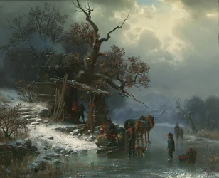 Paesaggio invernale con figure su un fiume ghiacciato, 1867