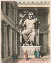 Antica Grecia: Statua di Zeus nel tempio di Olimpia - Scultura di Fidia, c. 440/30 a.C. una delle Sette Meraviglie del Mondo