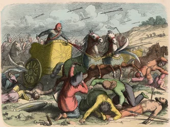 Antico Oriente, carro da guerra persiano durante una battaglia