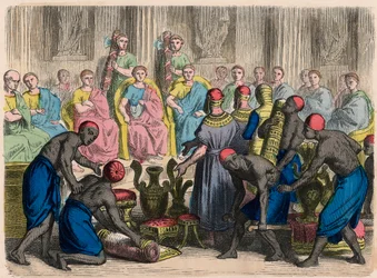 Antica Roma: Legazione egiziana con doni davanti al Senato