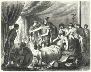 La morte di Epaminonda, 362 a.C. (incisione)