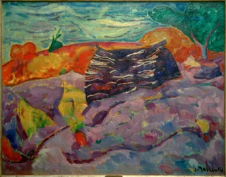 Paesaggio con catasta di legna