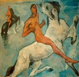 Cavaliere su sfondo blu