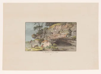 Veduta di un pastore con capre vicino a una grotta a Montcherand (Gezichten op Zwitserland, Collection de quelques vues dessinées en Suisse d