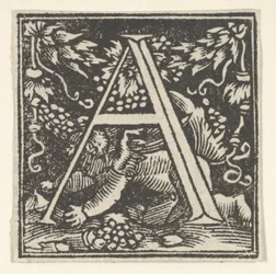 Lettera iniziale A con putto
