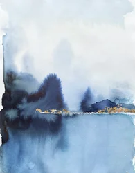 Orizzonte dorato, paesaggio blu