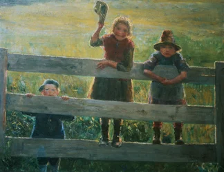 Tre bambini piccoli al cancello