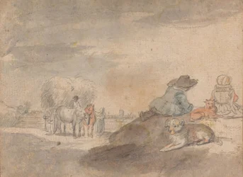 Paesaggio con carro da fieno