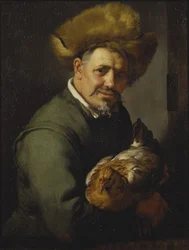 Vecchio con una gallina