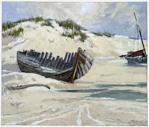 Navi della fortuna sulle dune in "Ghirlanda delle dune", di Emile Verhaeren, illustrato da H.Cassiers in Art-H.Piazza, Parigi 1927
