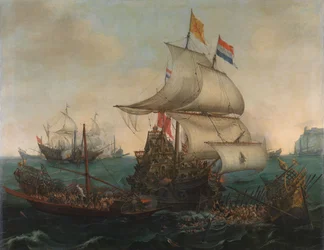 Navi olandesi che speronano le galee spagnole al largo della costa inglese