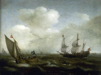 Nave olandese e barca da pesca nella brezza