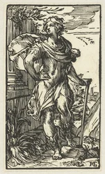 Giovane uomo con bastone da passeggio