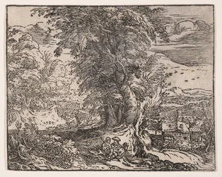 Paesaggio con coppia di pastori