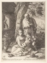 La Sacra Famiglia con il neonato Giovanni Battista, da La nascita e la prima vita di Cristo