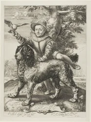Vries, Frederik de Vries (morto nel 1613) figlio del pittore Dirck de Vries, allievo di Goltzius, con il cane di Goltzius