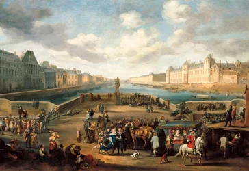 Veduta di Parigi con il Louvre, presa dal ponte Enrico IV (Pont Neuf)