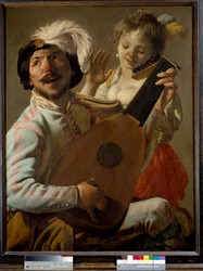Il duo. Un cantante che suona il liuto con una danzatrice. Dipinto di Hendrick ter Brugghen