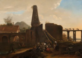 Viaggiatori a riposo accanto a rovine classiche, 1663