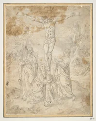 Cristo sulla croce tra la Vergine e San Giovanni con scene della Passione sullo sfondo