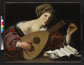 Giovane donna che accorda un liuto, c.1626-27