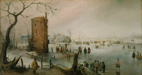 Pattinaggio nei pressi di una città, 1610-20 circa (olio su tela)