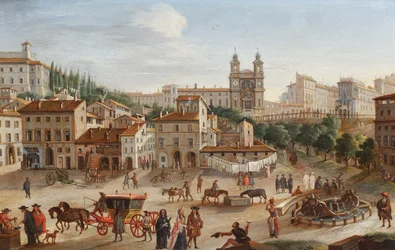 Rome, Santa Trinita dei Monti and the Piazza di Spagna (oil on copper)