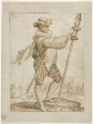 Ufficiale in piedi con una lancia da cinghiale, 1586
