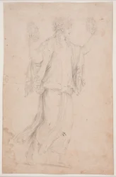 Figura femminile incoronata con corone nelle mani