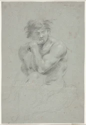Studio di modello maschile, torso e gambe abbozzati