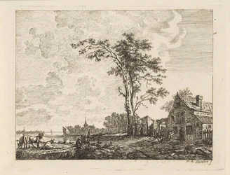 Paesaggio con casa su un fiume