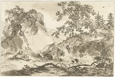 Paesaggio collinare con un uomo che riposa
