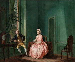 Il poeta Johannes Nomsz e sua moglie Anna Maria Telghorst nella loro sala di soggiorno, Amsterdam