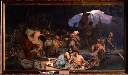 I corsari. (Scena in cui riportano il loro bottino e i loro prigionieri (ostaggi) in una grotta). Dipinto di Henryk Siemiradzki (1843-1902), olio su tela