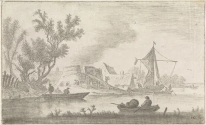 Veduta del fiume con forni da calce