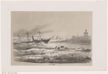 Nave in difficoltà vicino alla spiaggia durante la tempesta del 28 maggio 1860