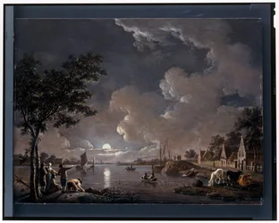 Paesaggio fluviale al chiaro di luna