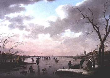 Scena invernale, figure sul ghiaccio