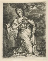 Donna con vasetto di profumo